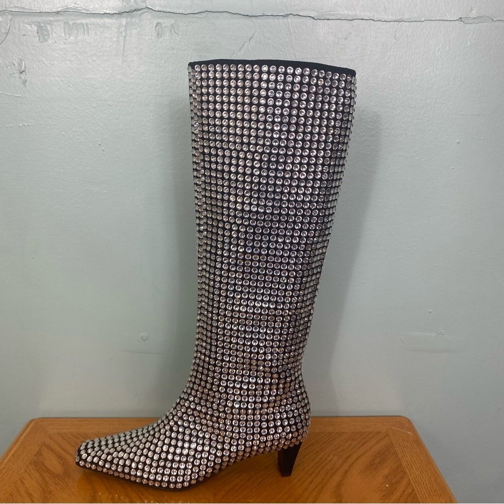 Jeffrey Campbell Crown Jewel Tall Boots Black Embellished Heeled Size 9‎ - Picture 3 of 8